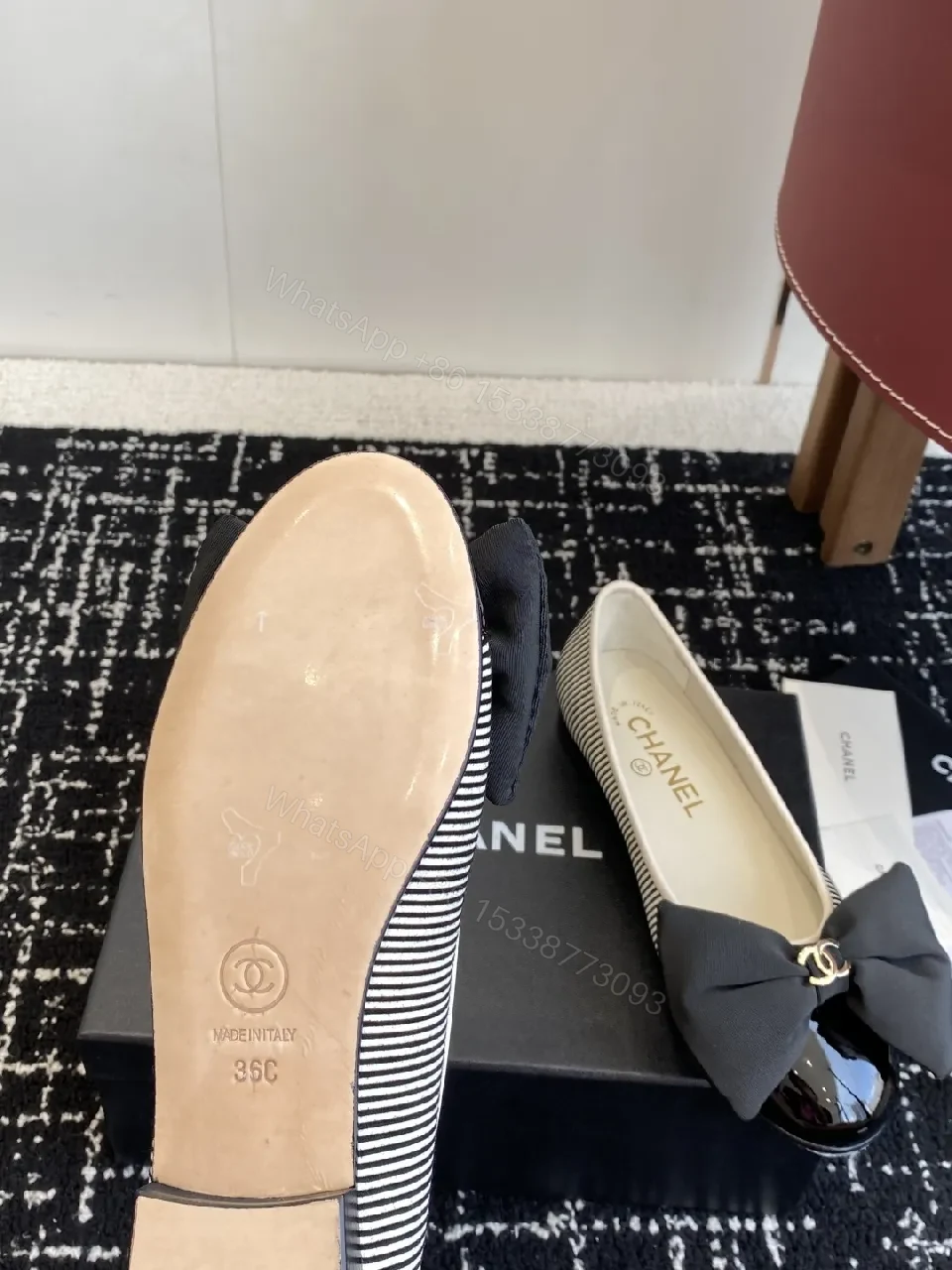 View 2 of Textured Striped Flats with Bow - Luxe Comfort Flat