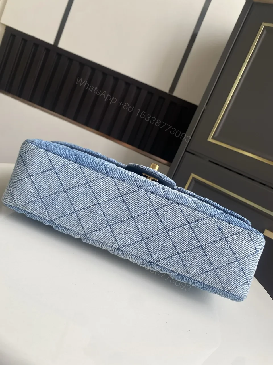 View 2 of Denim Quilted Bag — Gold Chain Flap, Everyday Luxury