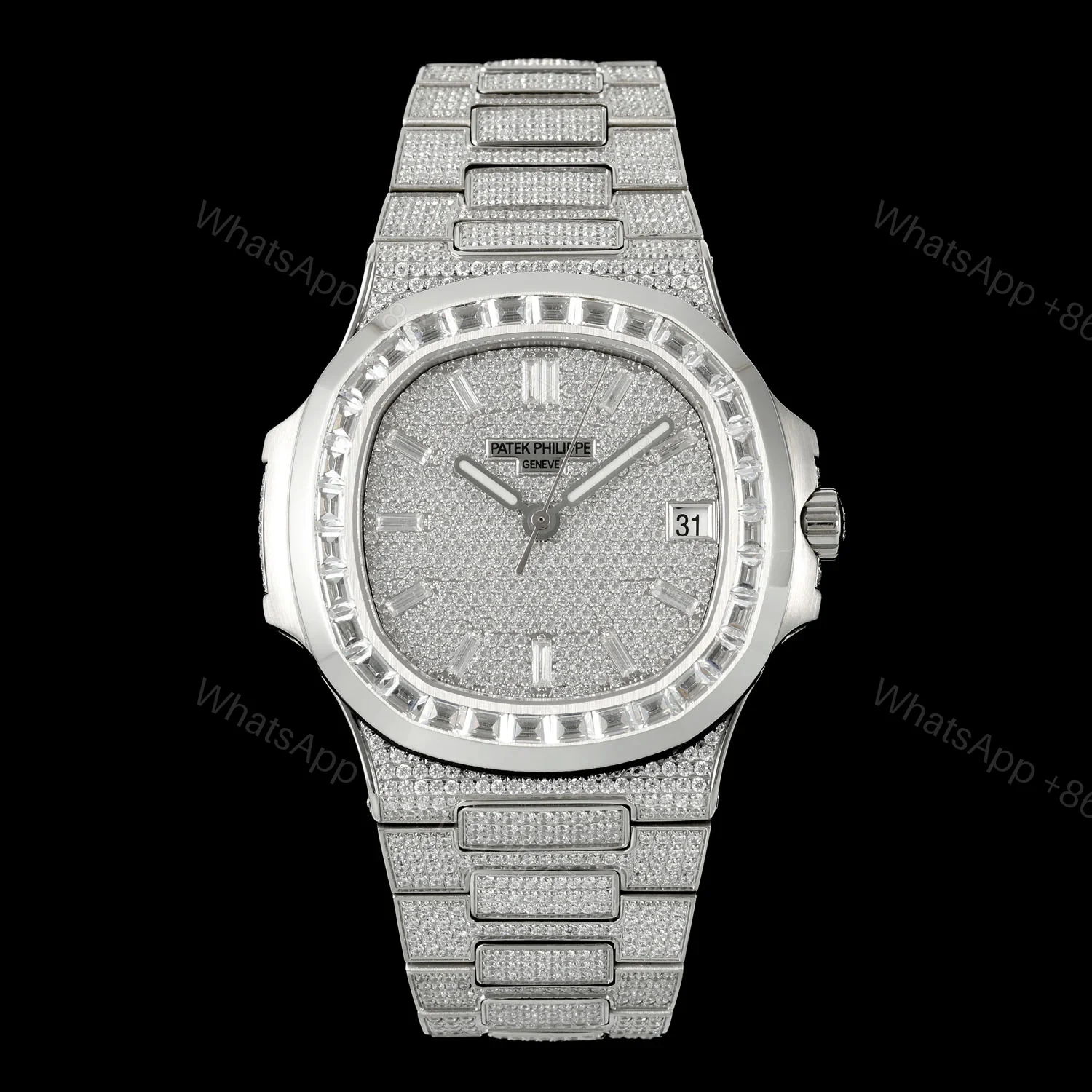 Patek Philippe Nautilus 5711 BD1 Full Diamond Pavé Watch 40mm Luxury Bracelet Edition AMG-PP-BD1-5711-2600-LUX — view 1