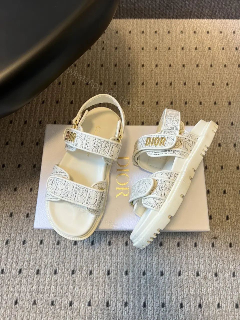 View 4 of Textured Monogram Sandals: Luxe Comfort, Velcro Strap Sandals