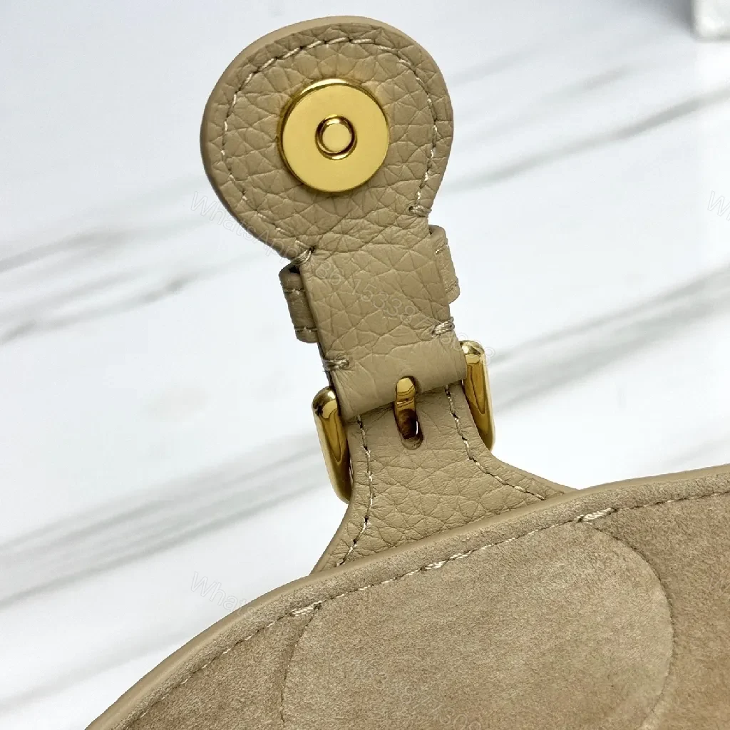View 3 of Beige Pebbled Leather Saddle Bag — Subtle Texture, Versatile Comfort