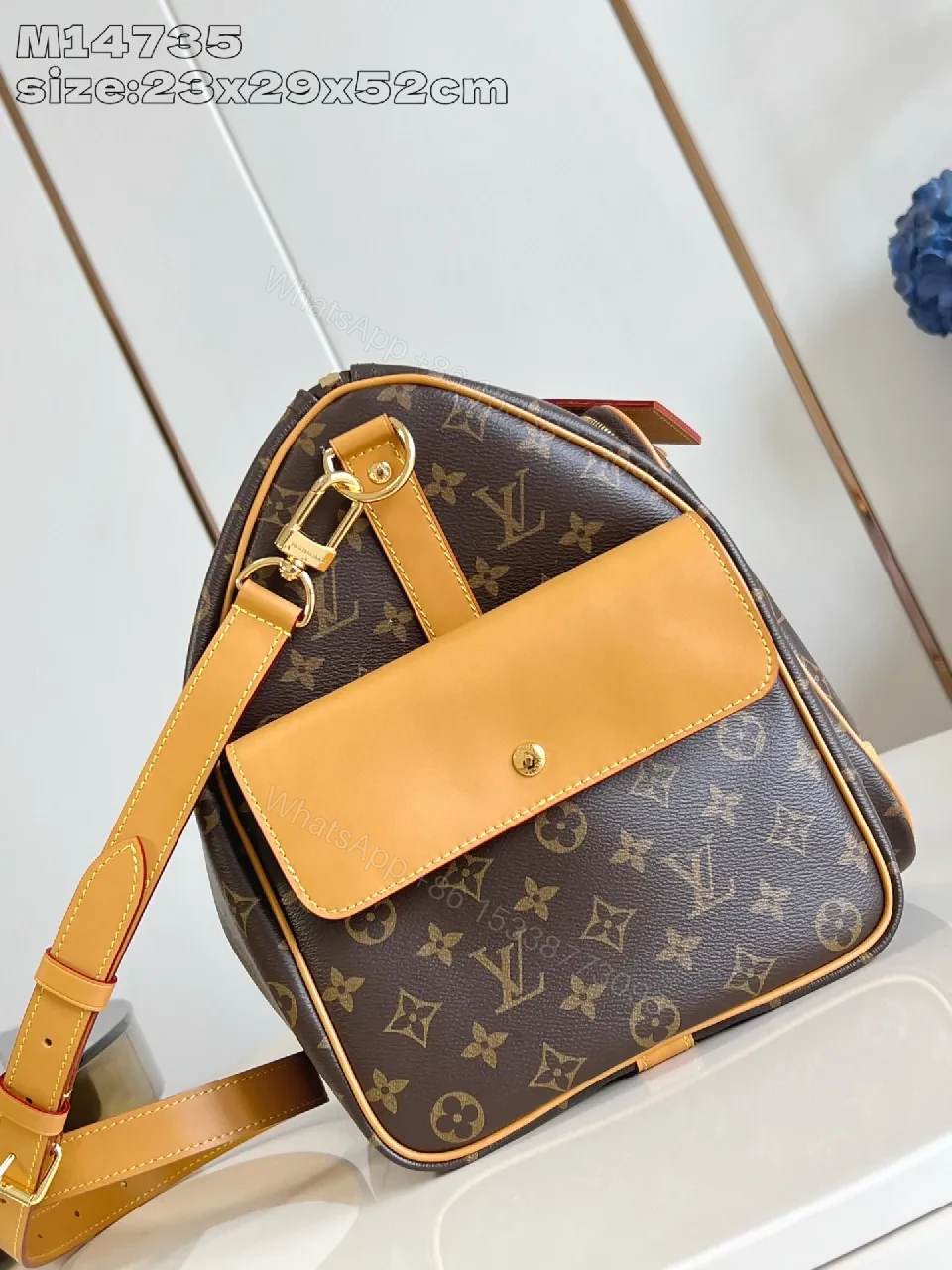 View 5 of Monogram Leather Carryall: Luxe Travel Tote with Structured Durability