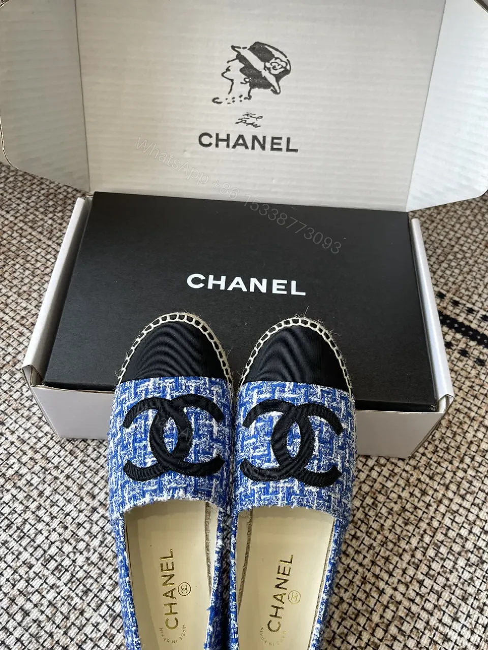 View 5 of Blue Tweed Espadrilles with Logo Accent, Luxury Flat