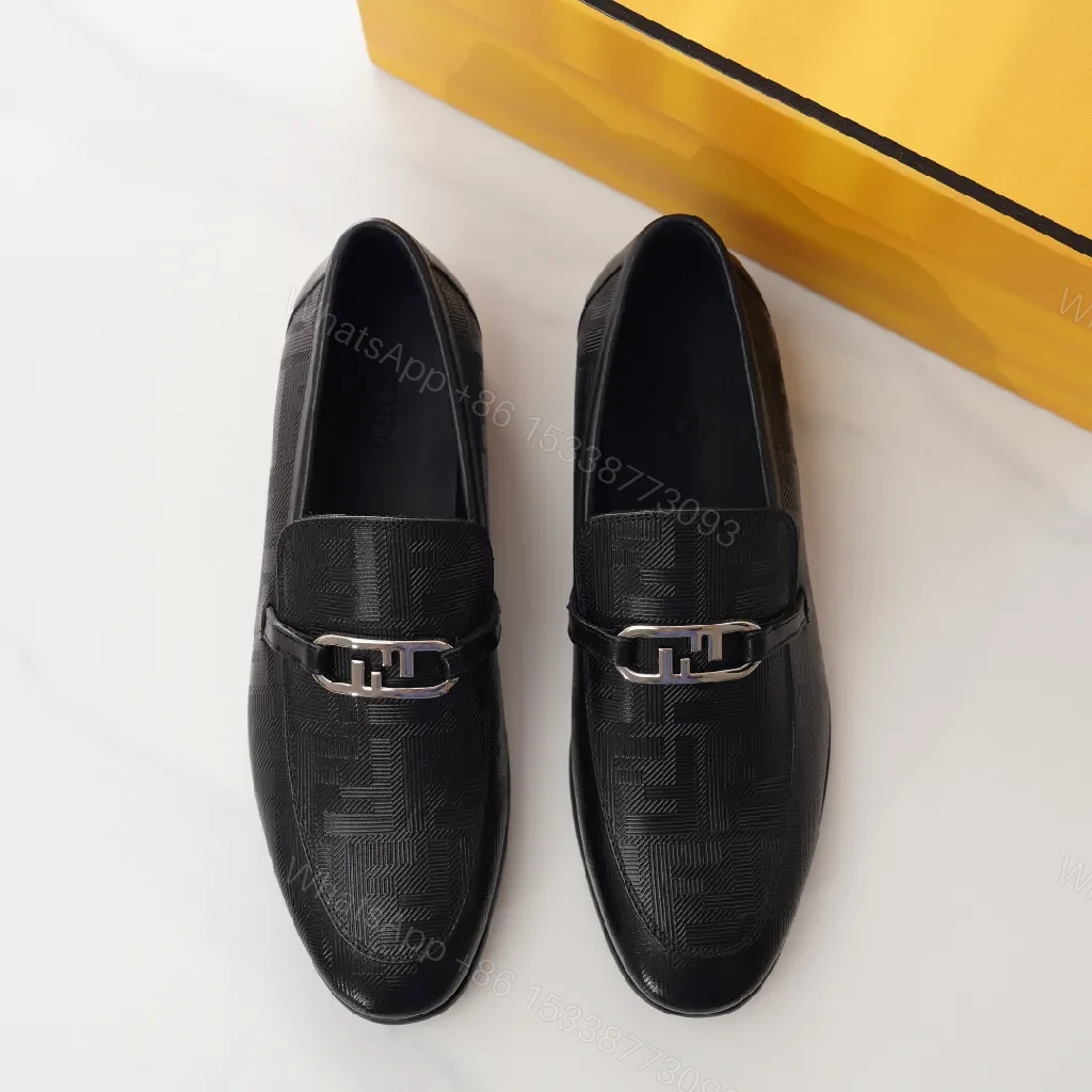 View 5 of Black Embossed Leather Loafers with Buckle - Everyday Luxury Shoes