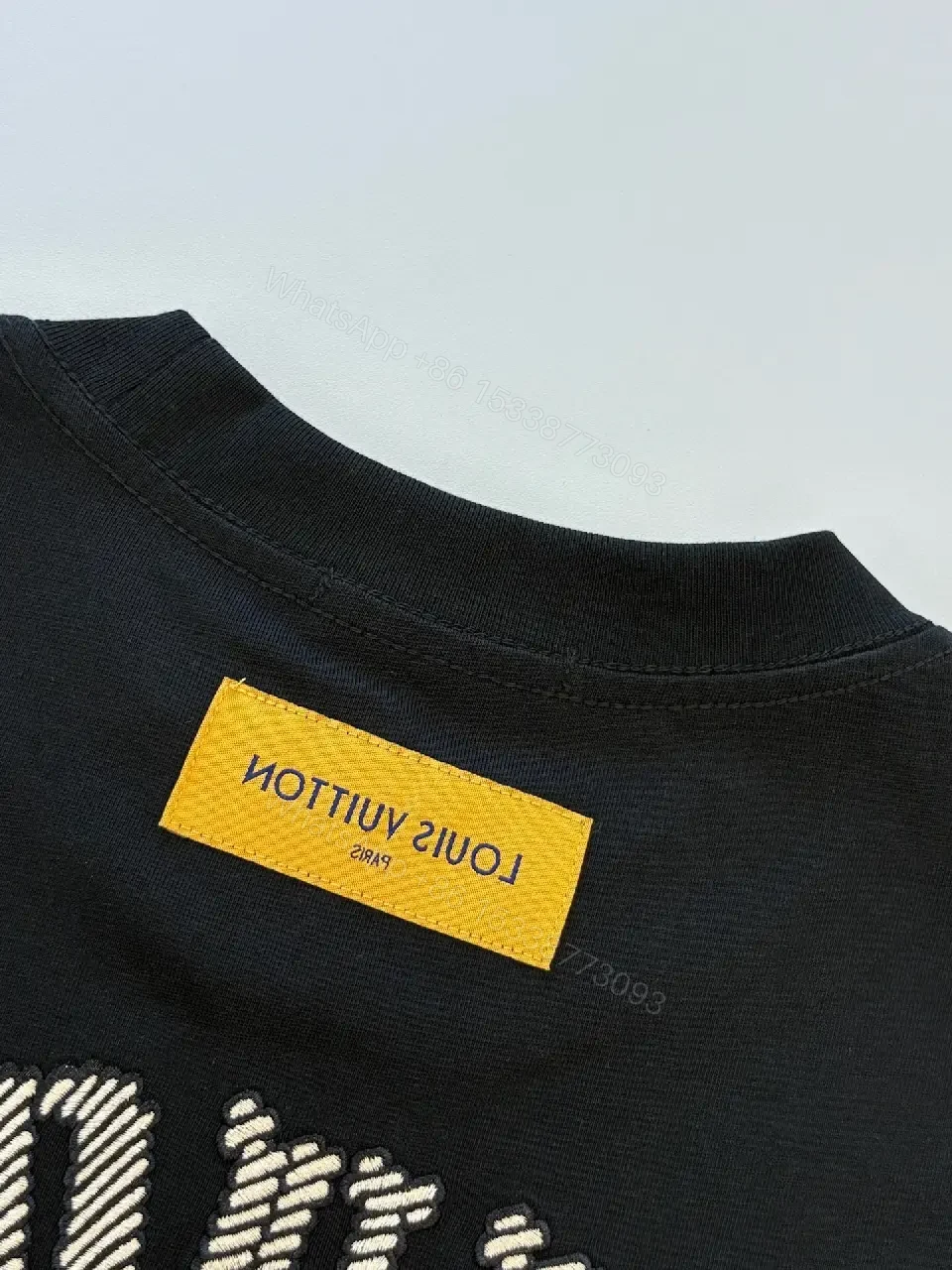 View 5 of Black Crystal-Embellished LV Tee: Premium Minimalist Style