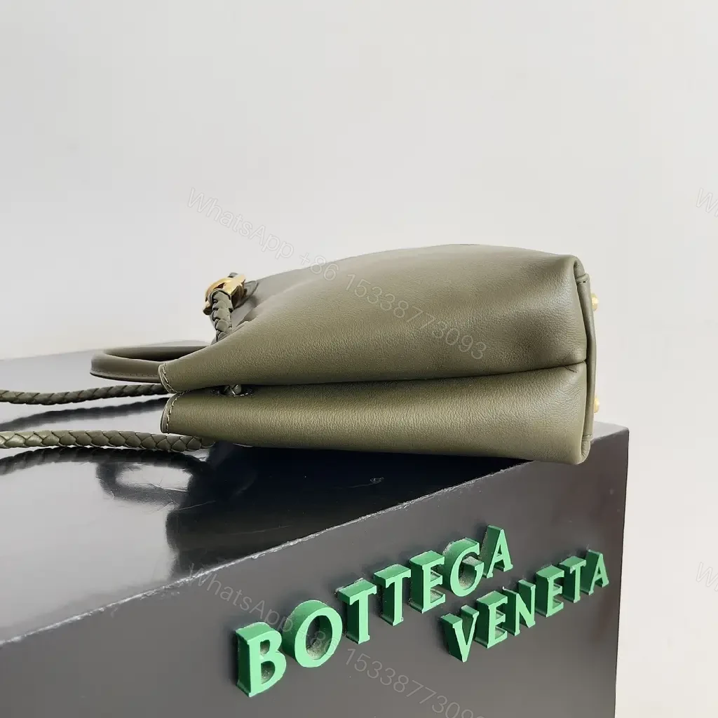 View 8 of Olive Mini Bag with Gold Knot Detail, Structured Leather