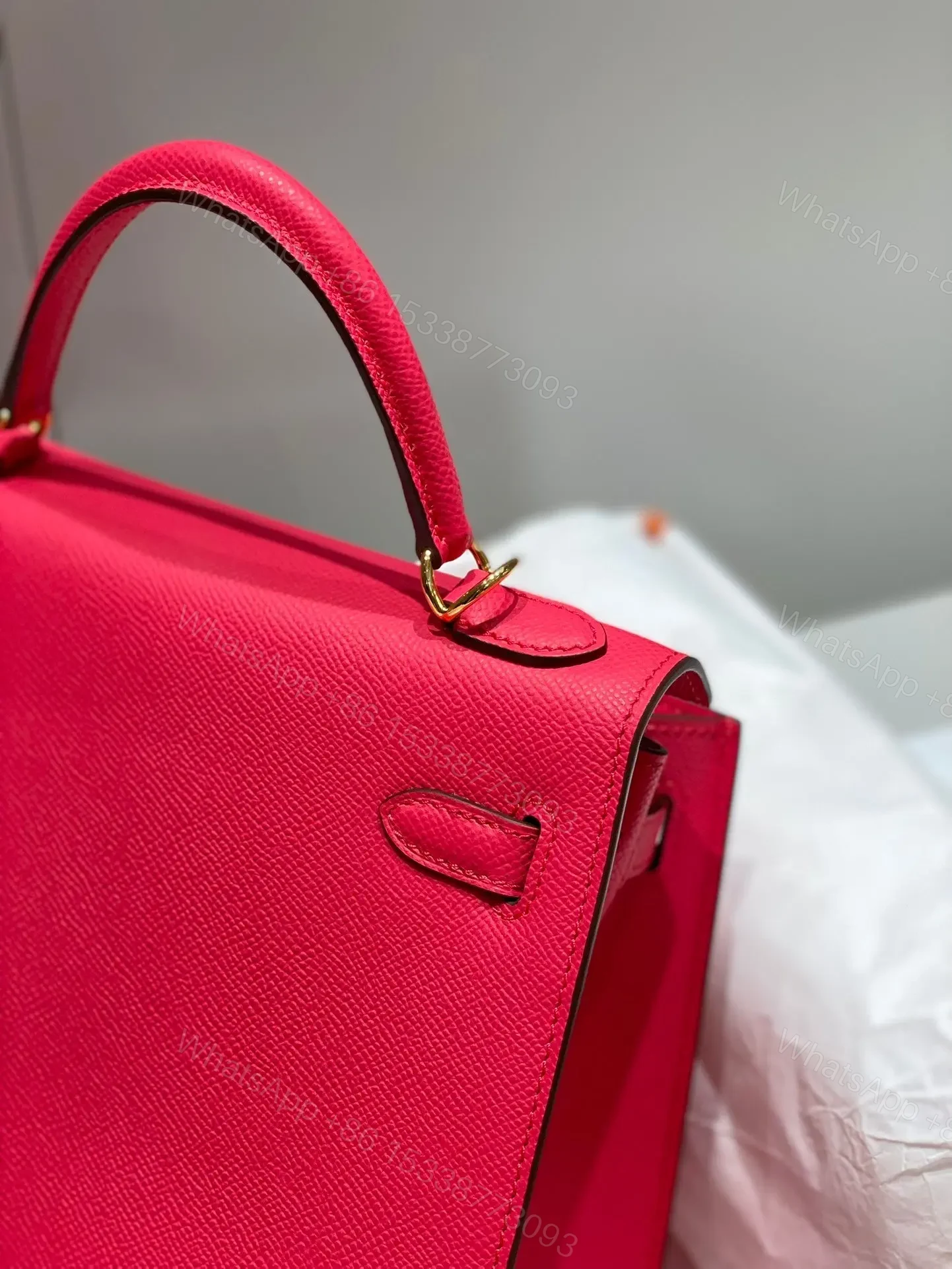 View 5 of HN 28CM IN ROSE TYRIEN SWIFT CALFSKIN GOLD HARDWARE