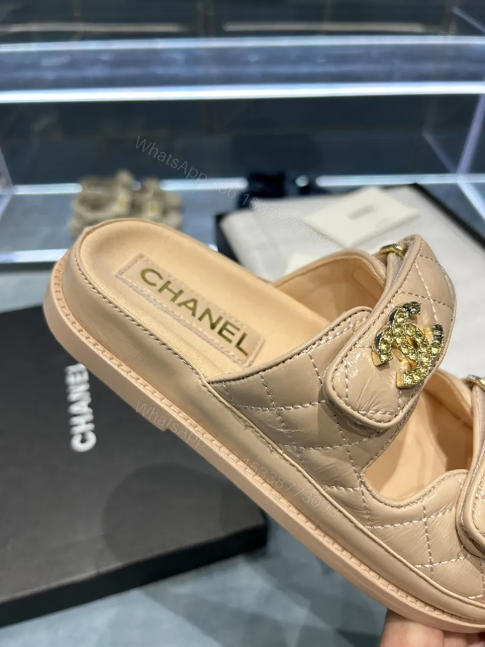 View 5 of Gold-Trim Quilted Sandals: Two-Strap Couture Vibe footwear