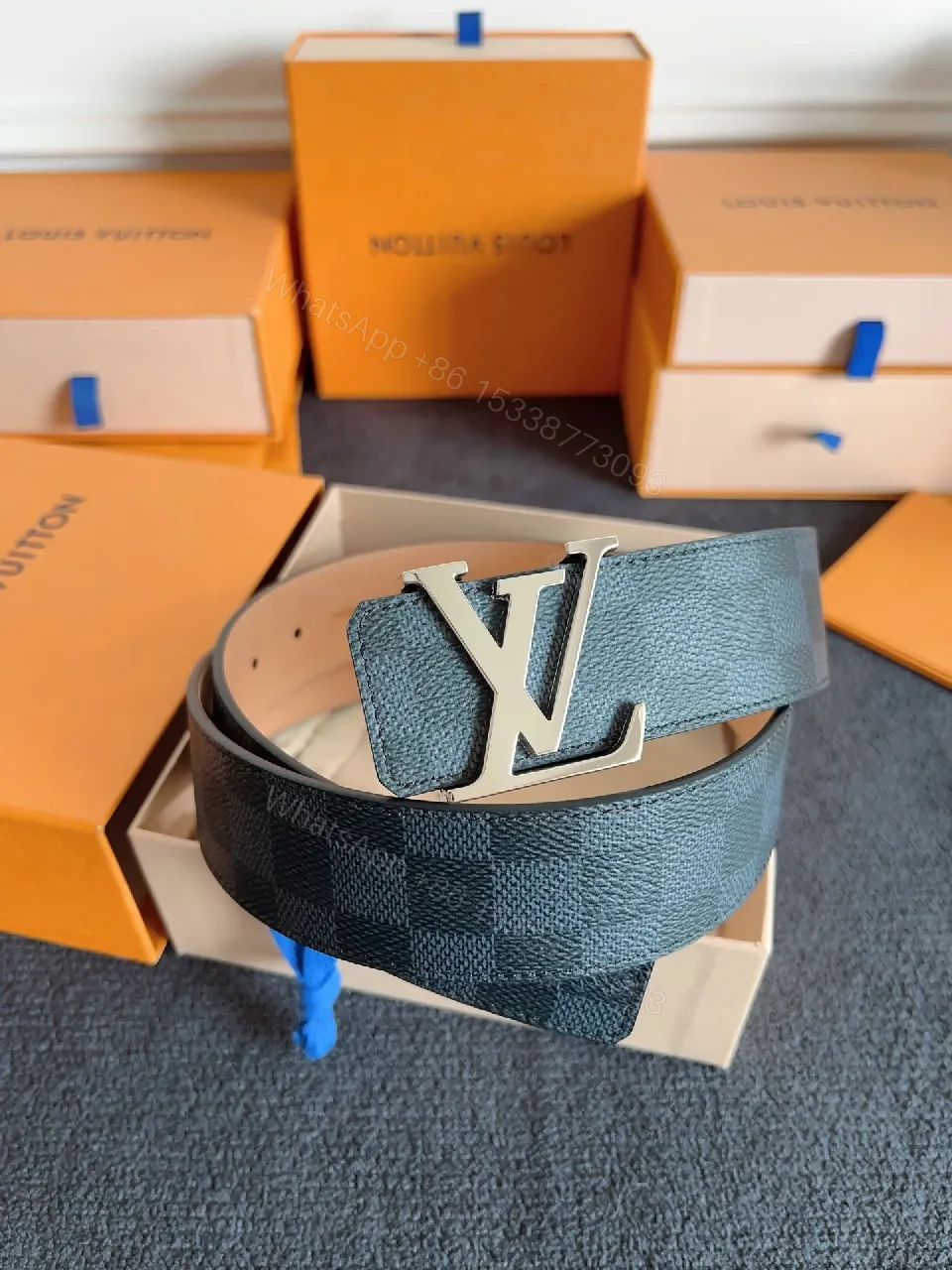 Luxure Logic LV-Inspired Checkered Texture Belt – Premium Leather — view 1