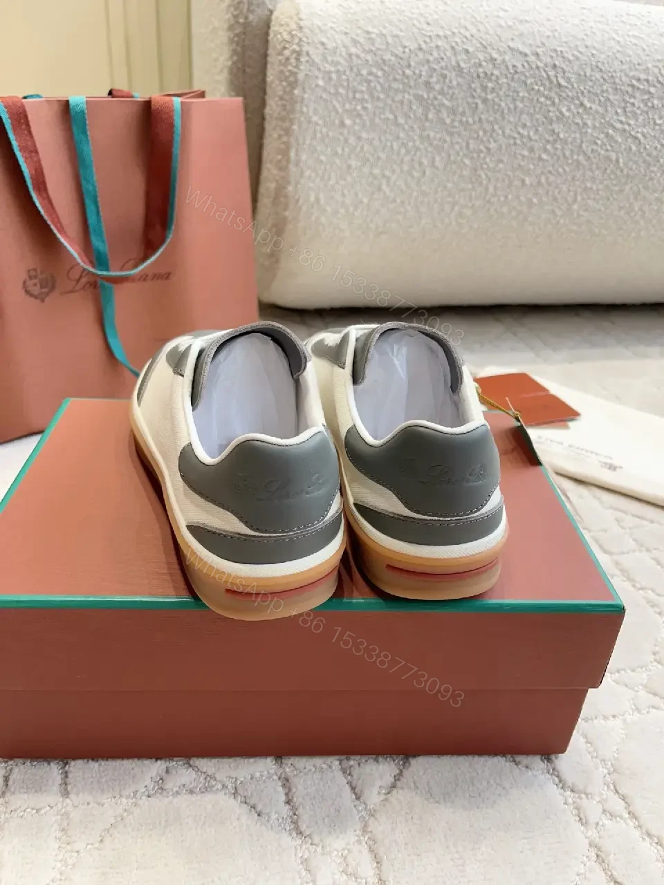 View 3 of Gray LeatherMesh Sneaker Cushioned Comfort Walking Shoes