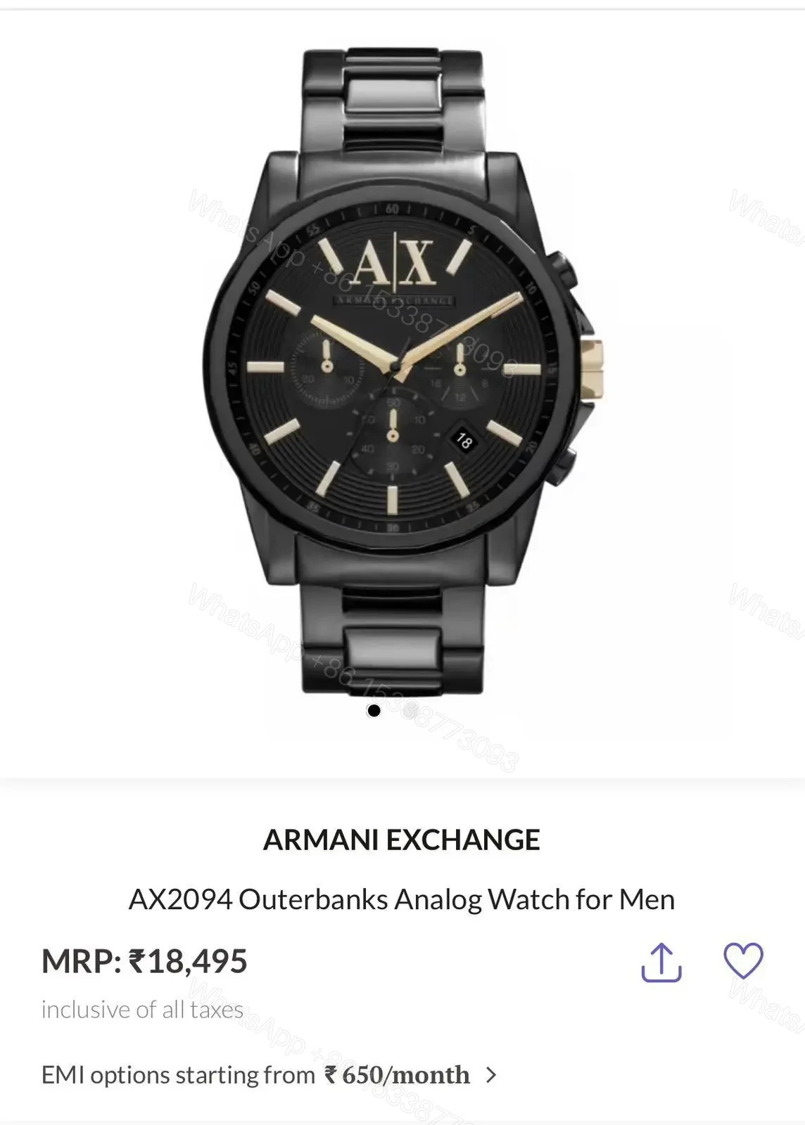 View 2 of Armani exchange Black Dail