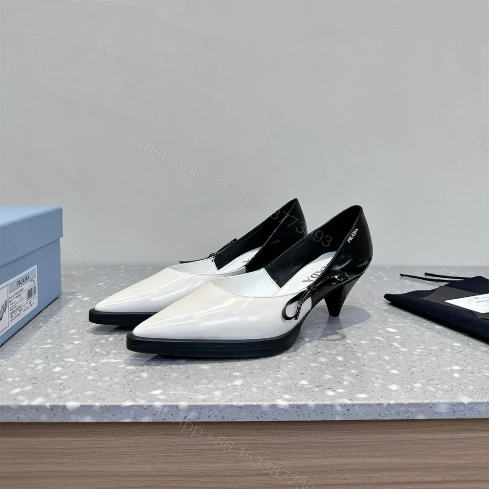 View 4 of 高仿Prada*1I751B尖頭錐形跟高踭鞋5.5CM白黑色免檢版