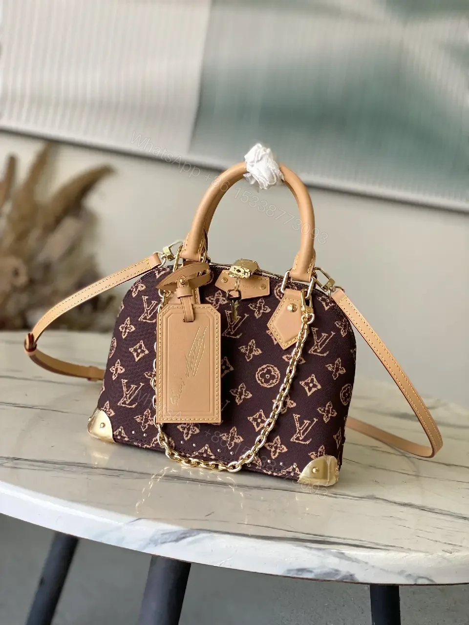 Monogram Satchel: Gold-Accented Leather-Trim Dome Bag — view 1