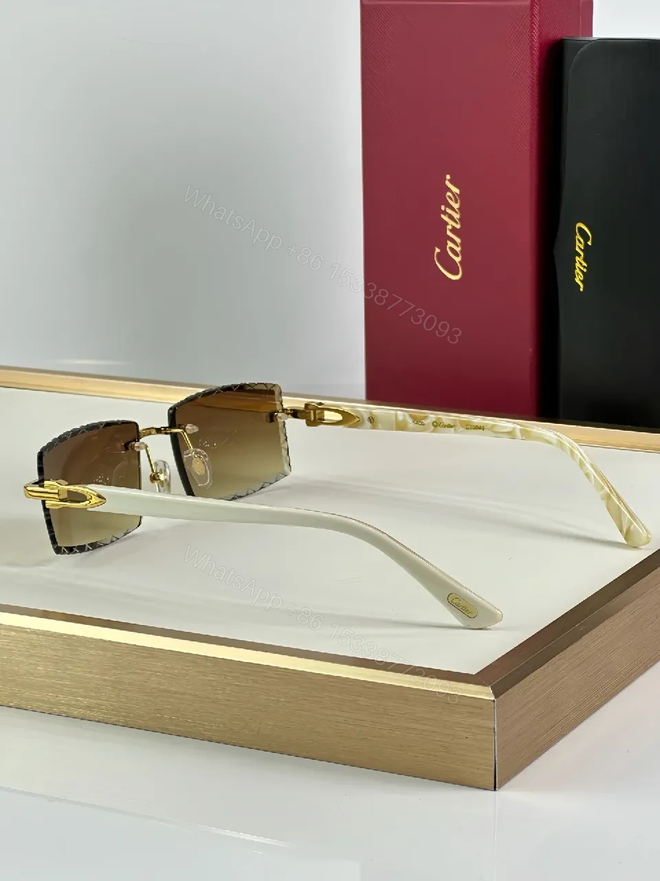View 7 of Rimless Shield Sunglasses: Gold Accents, Luxury Minimalism