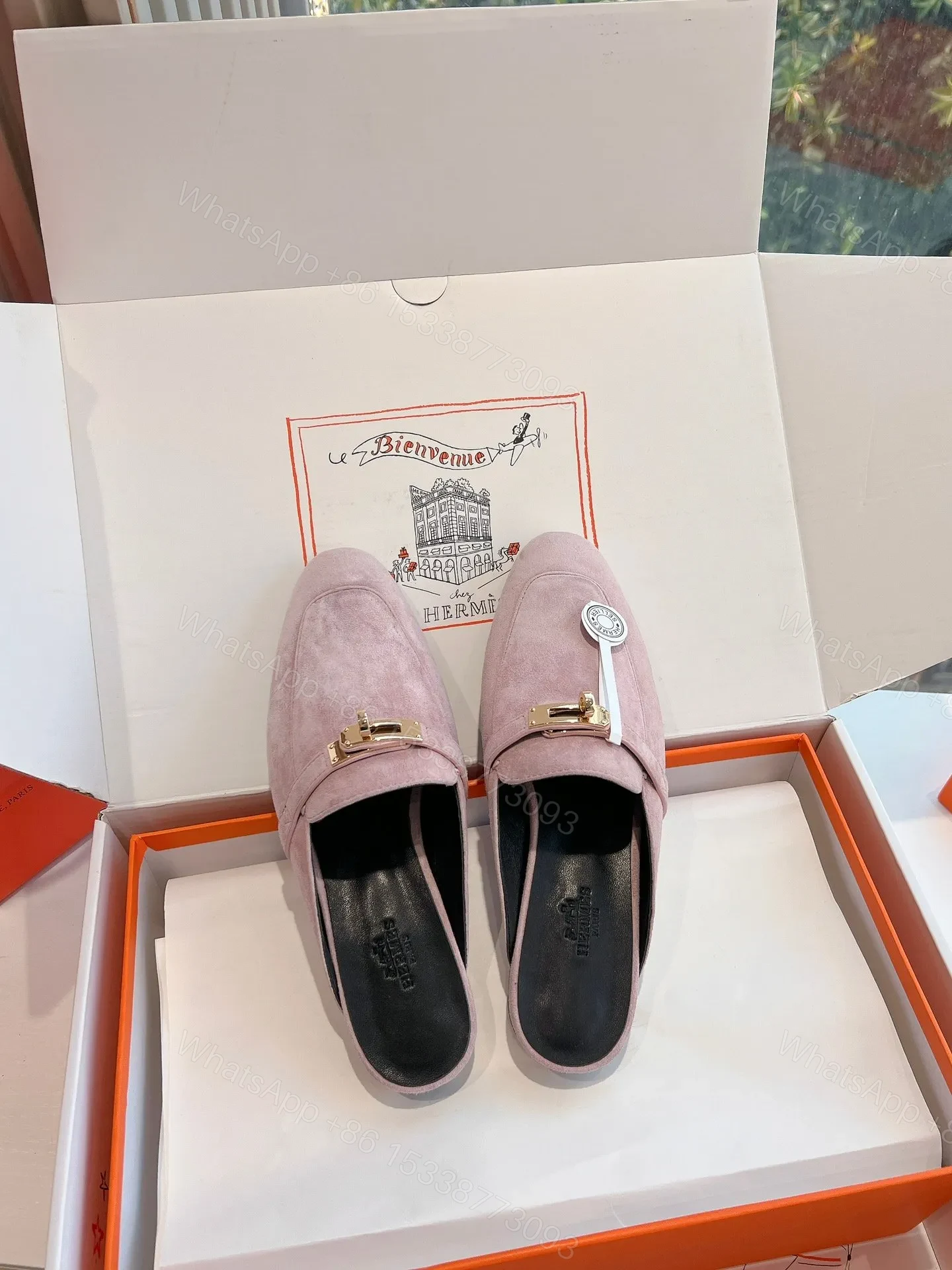 View 4 of Hermes Women Pink Suede Mules