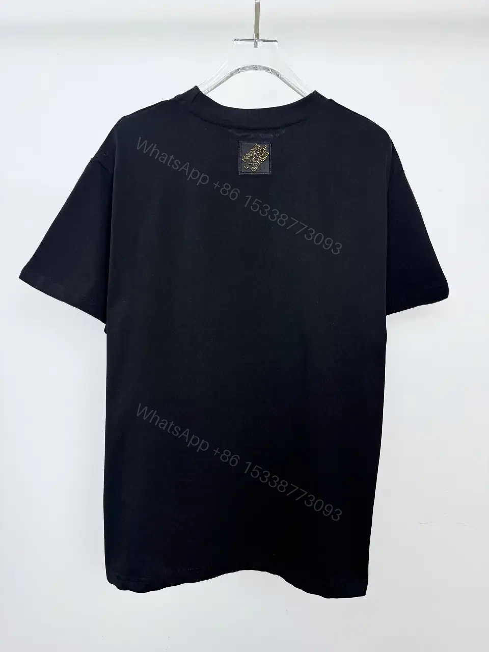 View 2 of Black Cotton Tee with Gold Sequin Logo, Luxe Everyday Streetwear