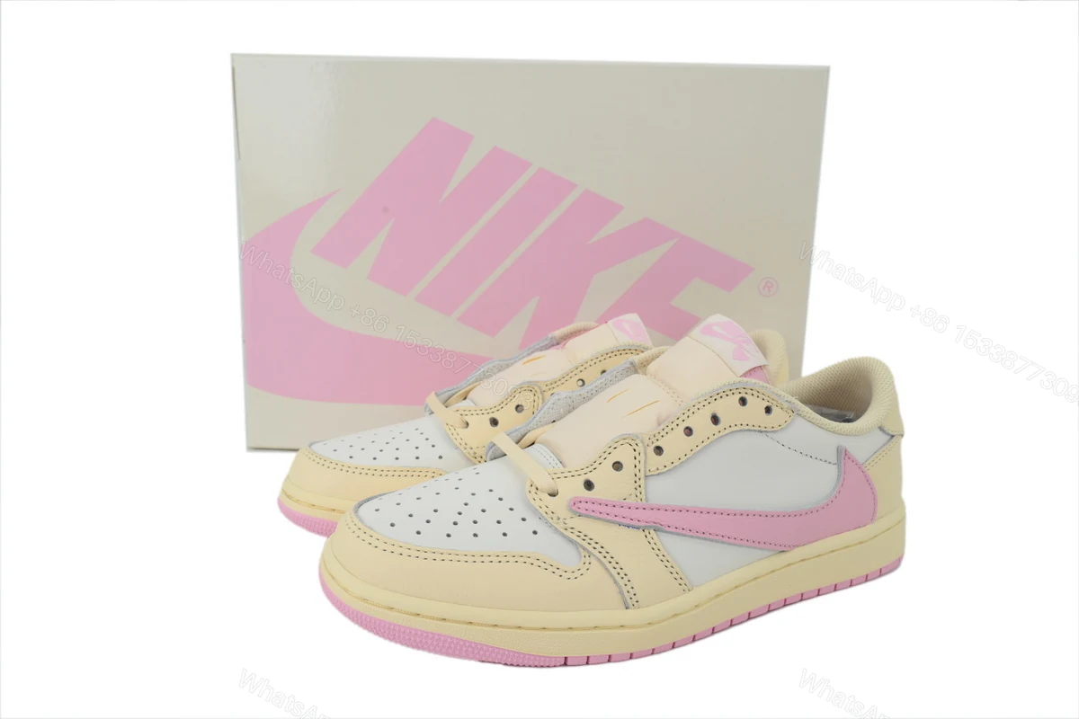 View 9 of Travis Scott x Air Jordan 1 Retro Low OG 'Muslin Pink' IQ7604-100