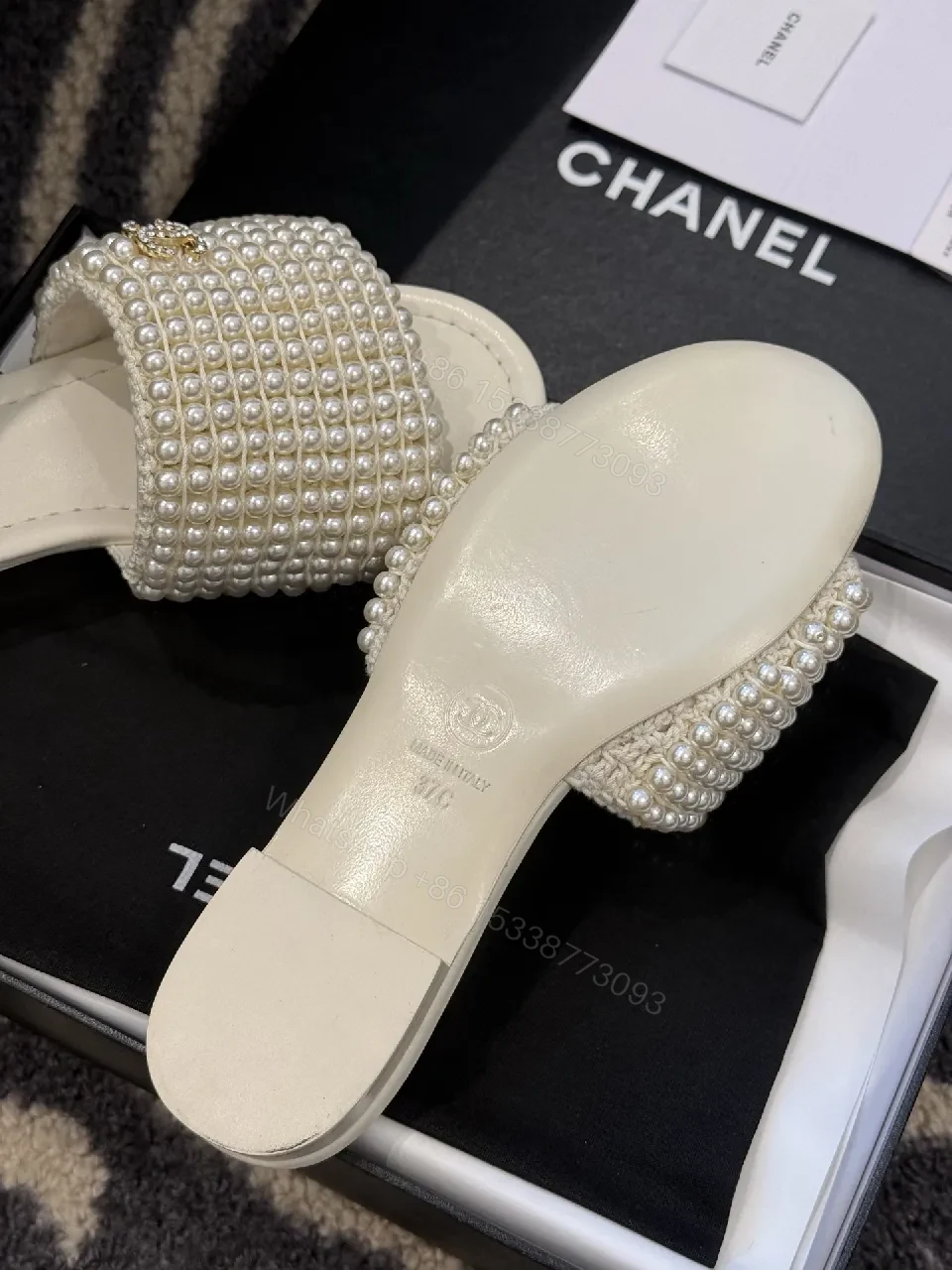 View 5 of Pearl-Embellished Slide Sandals: Luxe Resort Comfort