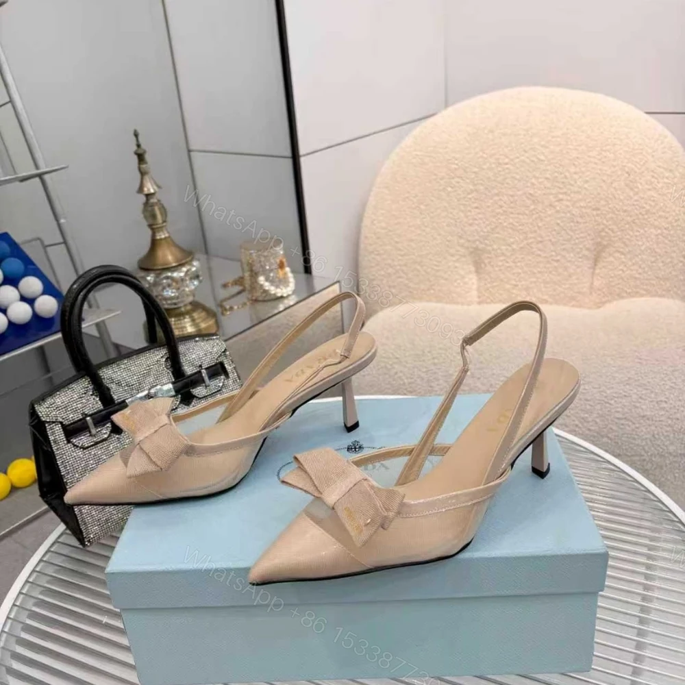 View 4 of Prada Mesh Fabric Slingback Pumps In Beige