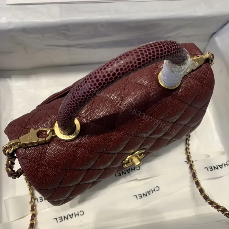 View 2 of Burgundy Quilted Leather Handbag with CC Turn-Lock