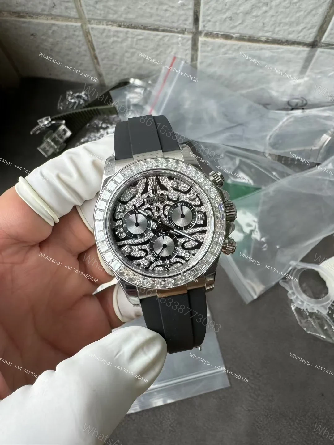 View 2 of Rolex Daytona 116589TBR 1:1 Replica – 18K Platinum-Plated Eye of the Tiger Diamond Dial Super Clone 4130