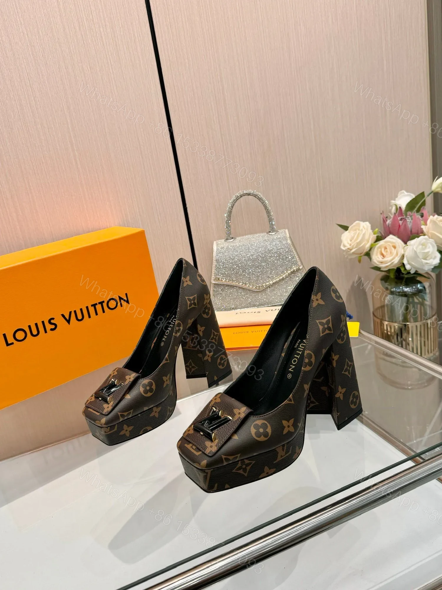 LV Women Brown Leather Platform Heels — view 1