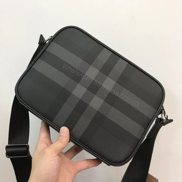 View 6 of Charcoal Plaid Crossbody: Leather Trim, Modern Carryall