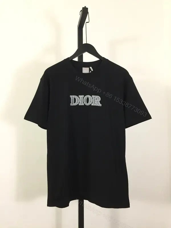 Black Crew Neck Tee with Bold Dior Stitch Logo Short-Sleeve T-Shirt — view 1