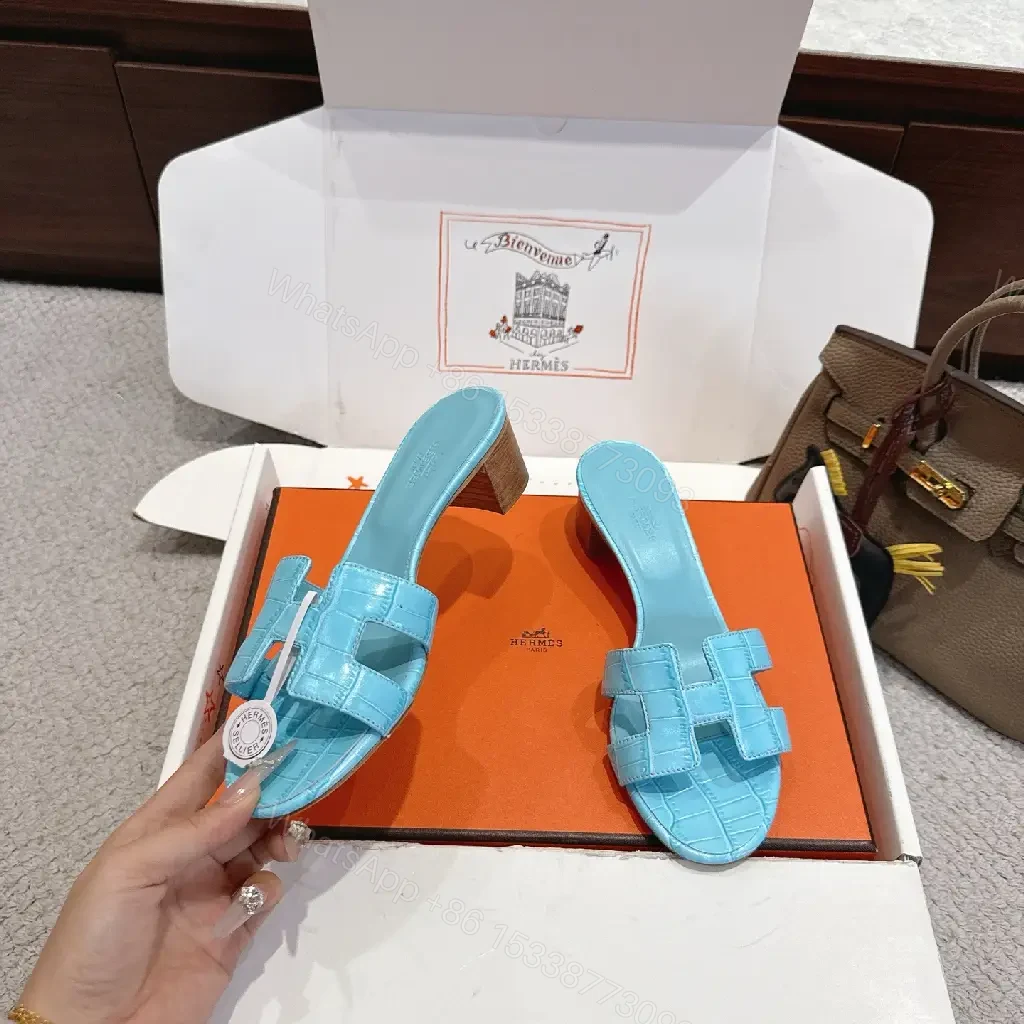 View 3 of Bright Sky Blue Leather Mules with Croc-Texture Strap - Luxury Comfort