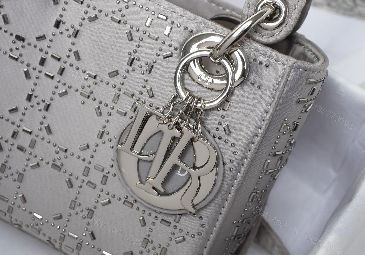 View 3 of Lady Dior Embellished Cannage Satin Mini