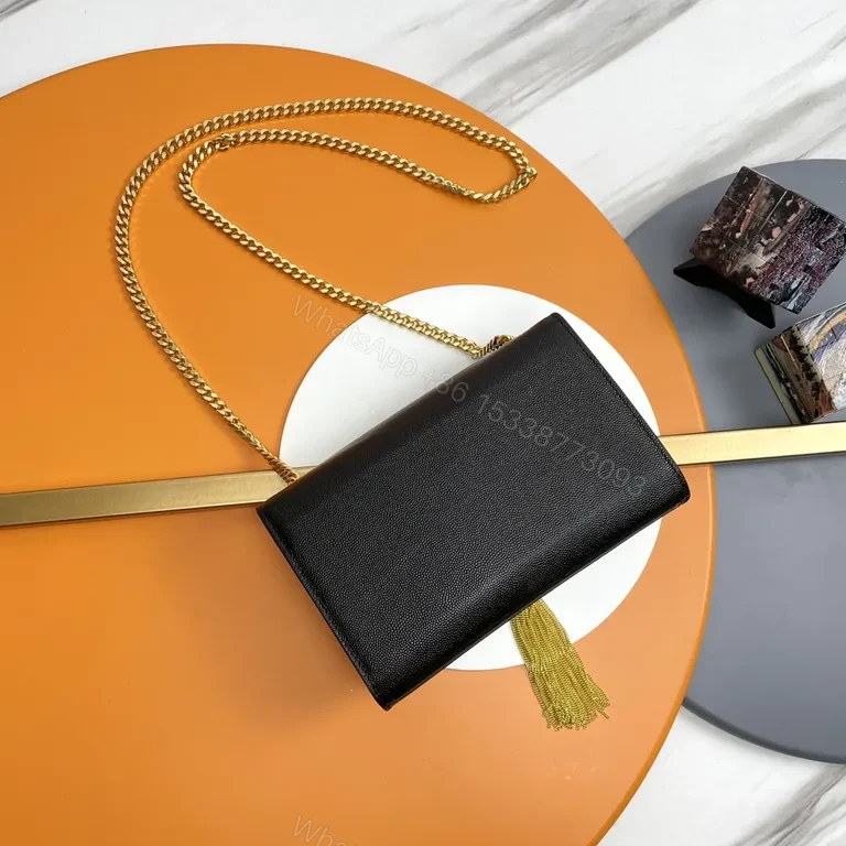 View 8 of Compact Black Leather Crossbody: YSL-Inspired Luxe Monogram