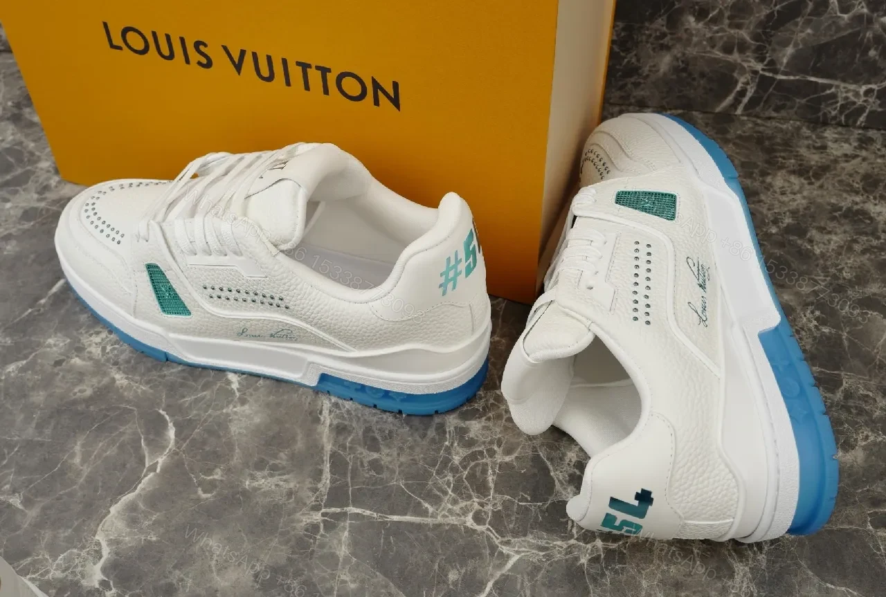 View 3 of White Leather Luxury Sneakers with Subtle LV Accents