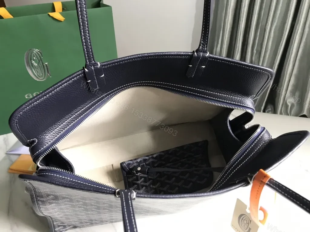 View 4 of Structured Luxe Tote: Goyard-Influenced Pattern, All-Day Sophistication