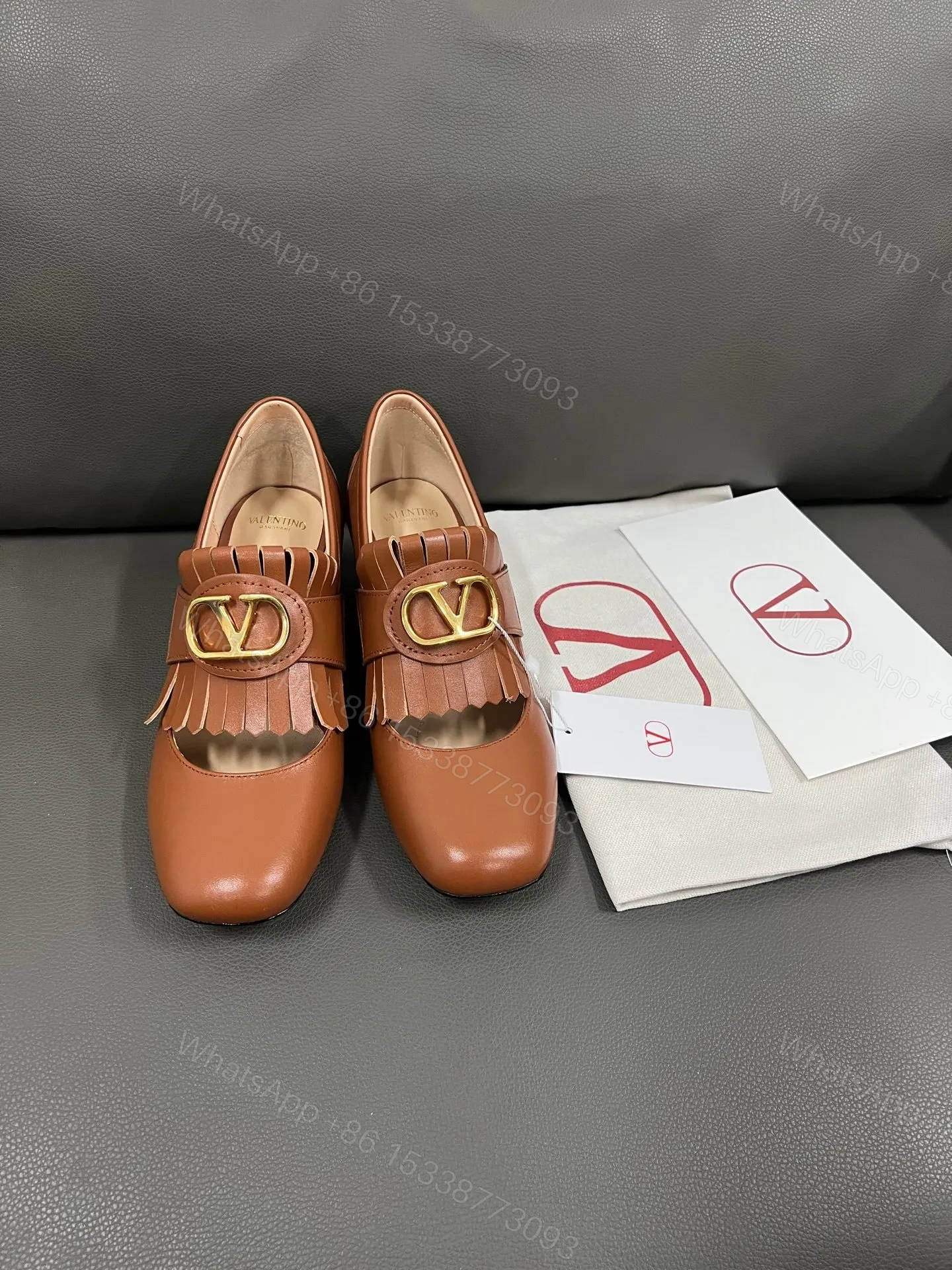 Valentino Women Brown Leather Fringe Loafers — view 1