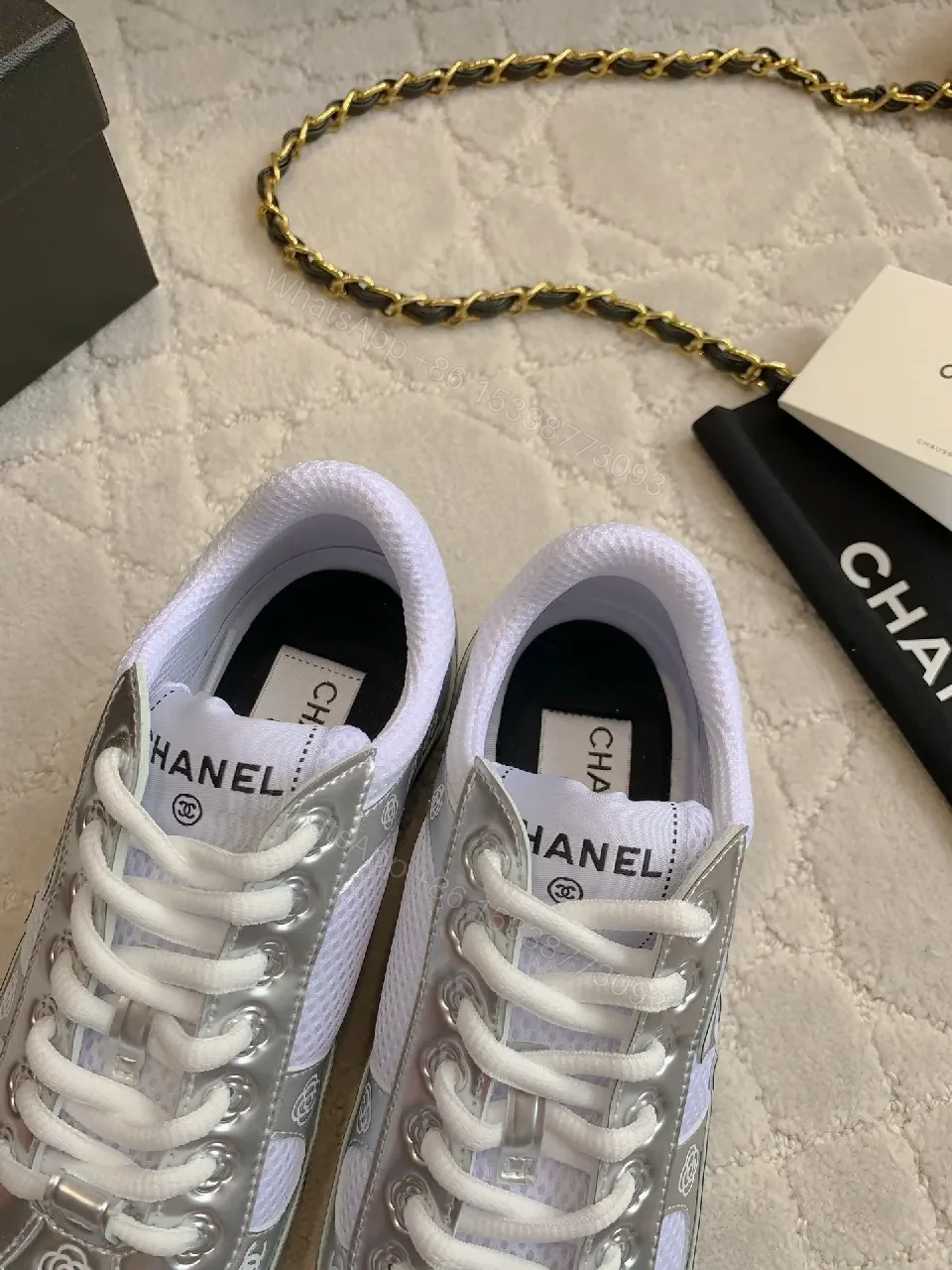 View 9 of White Silver Luxe Sneaker: Modern Comfort Runner