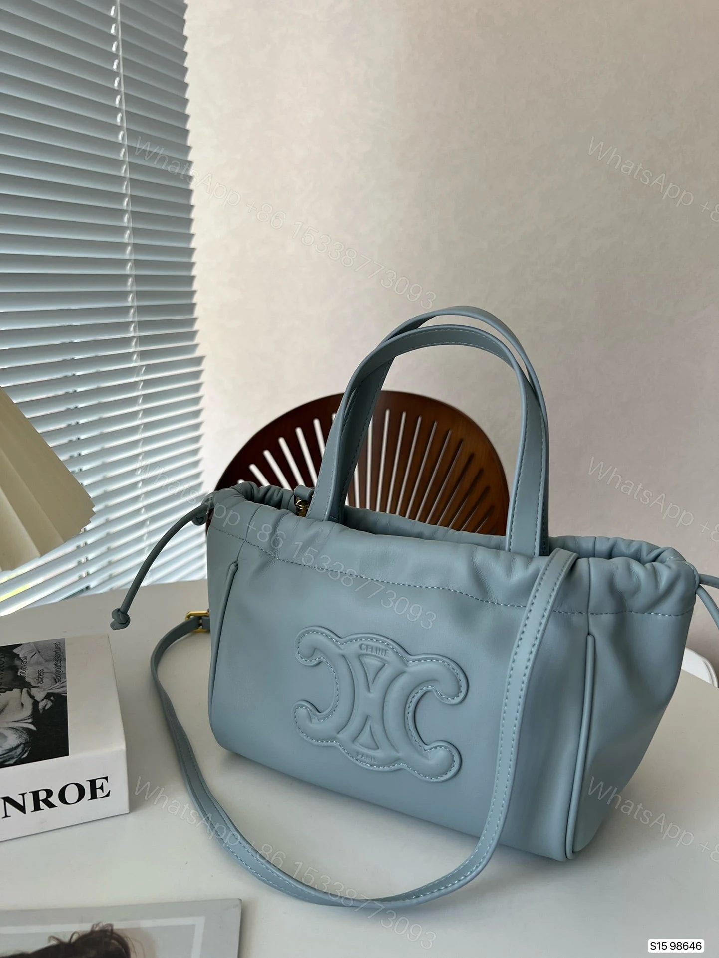 View 2 of CELINE SMALL CABAS DRAWSTRING CUIR TRIOMPHE IN SMOOTH CALFSKIN BLUE 24CM 111013DU307SZ