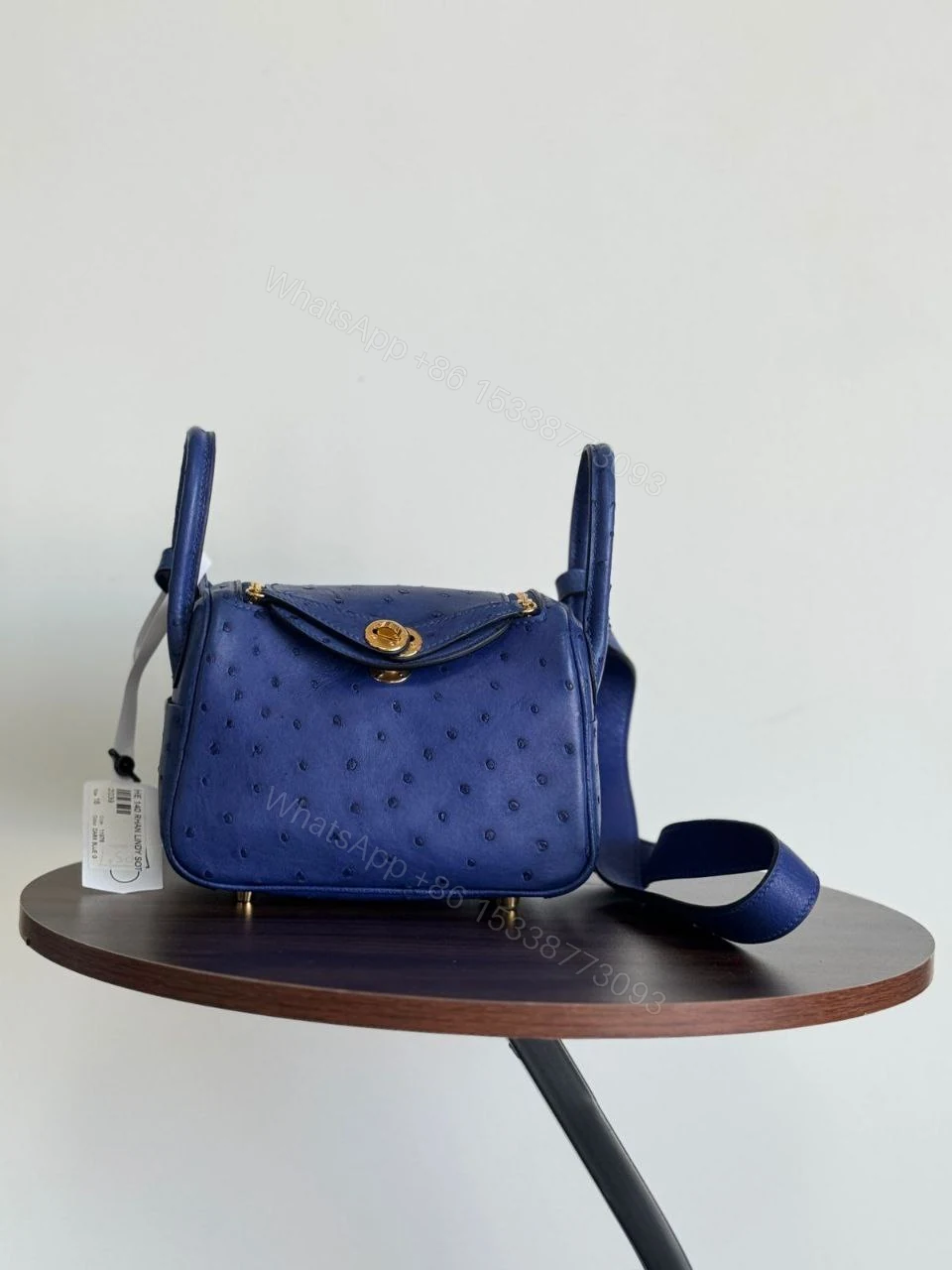 View 3 of HERMÈS Ostrich Mini Lindy shoulder bag in Terre Cuite