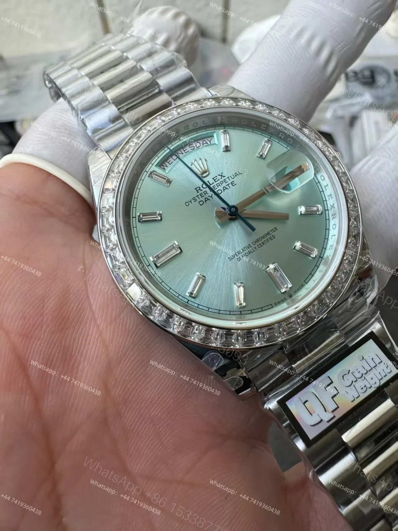 View 3 of Rolex Day-Date 228396TBR 1:1 Replica Ice-Blue Dial 40MM 3255 Movement Presidential Bracelet Super Clone Watch