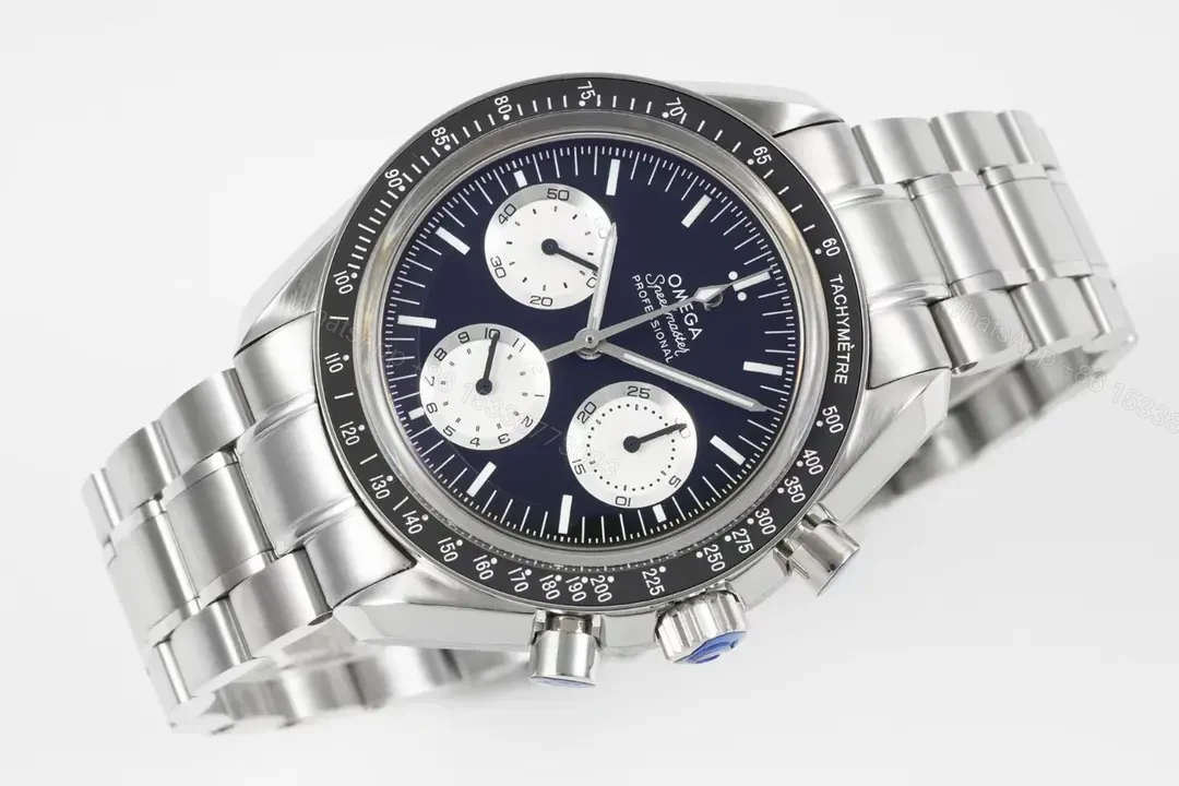 View 4 of Omega Speedmaster Professional Chronograph Watch Blue Dial Stainless Steel Automatic 9300 Movement 44mm Case Sapphire Crystal Water Resistant