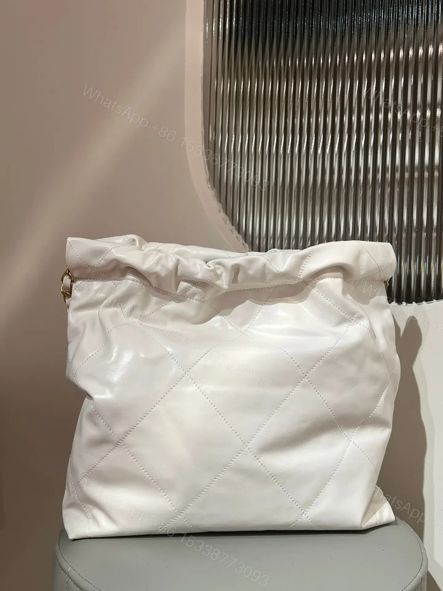 View 5 of CHANEL 22 Bag Small White Lambskin Leather