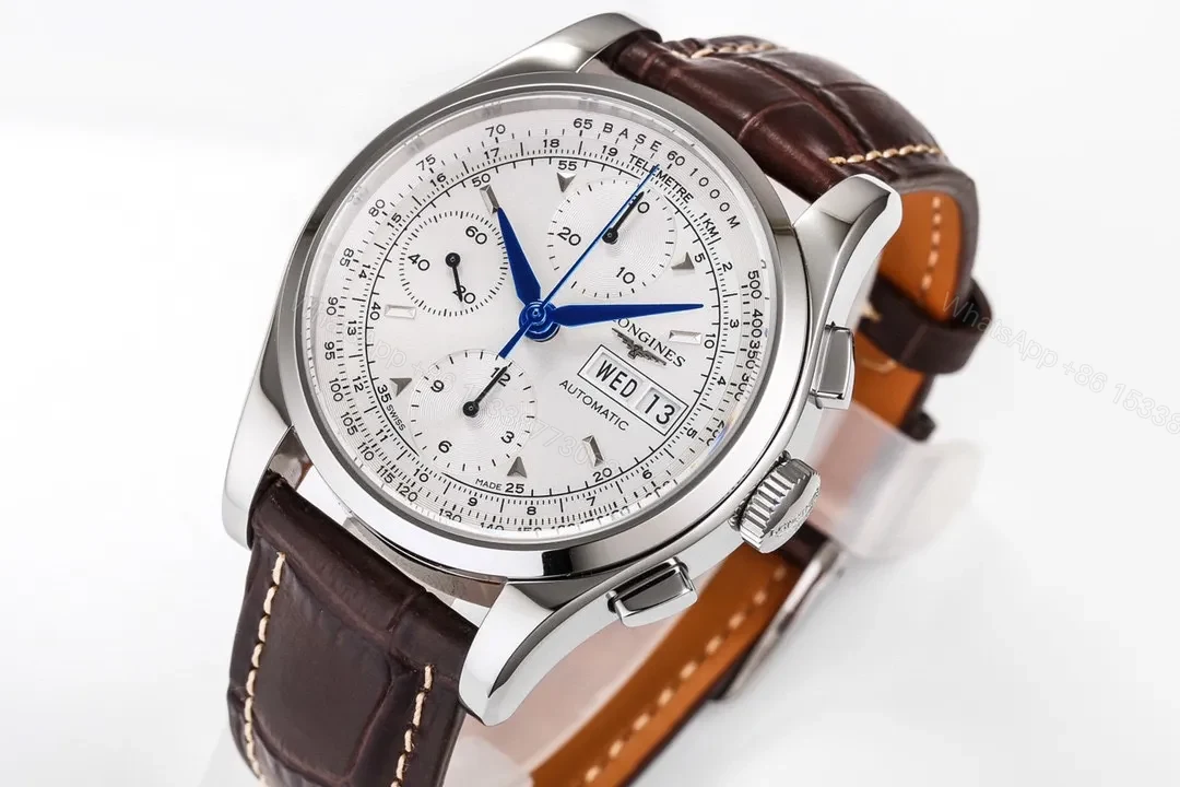 View 3 of Longines Classic Re Edition Men’s Watch Silver Case White Dial Brown Leather Strap 40mm