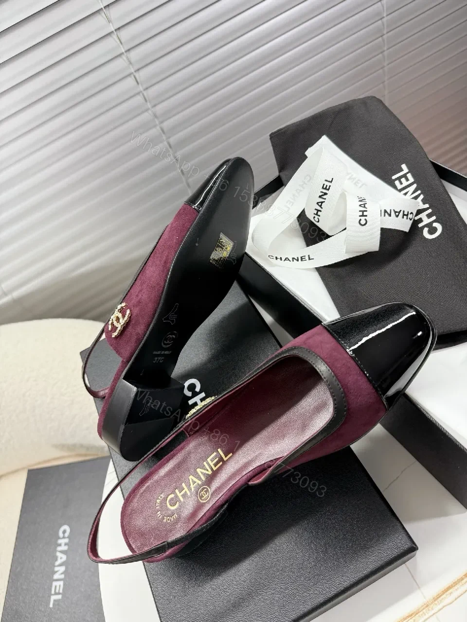 View 8 of Velvet Slingback Flats with Patent Cap, Elegant, Comfortable
