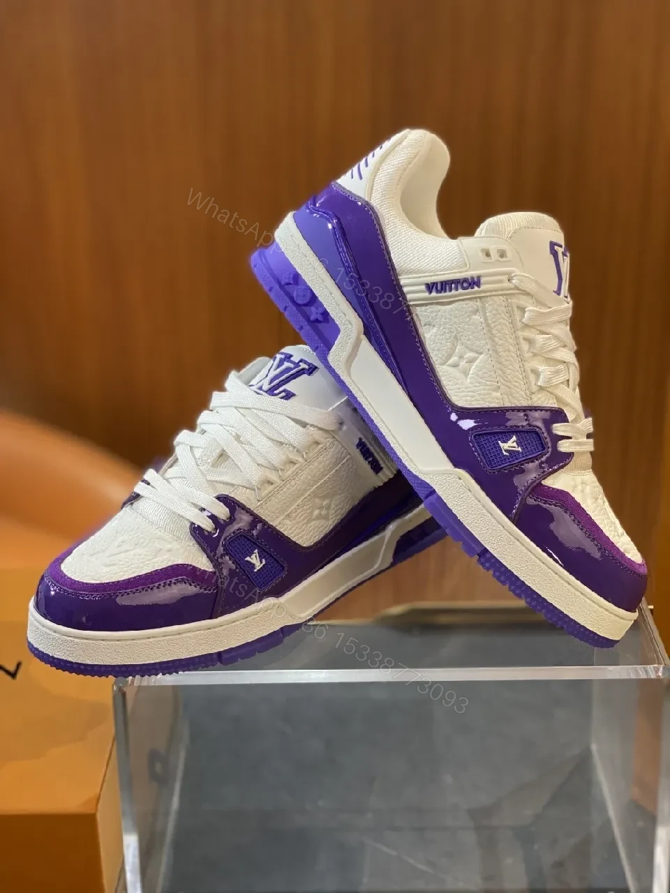View 2 of Purple-Accent Leather Suede Low-Top Sneakers with Comfort Core