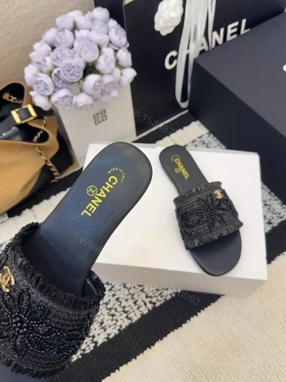 View 6 of Knit-Detail Slide Sandals – Luxe Comfort, Everyday Wear
