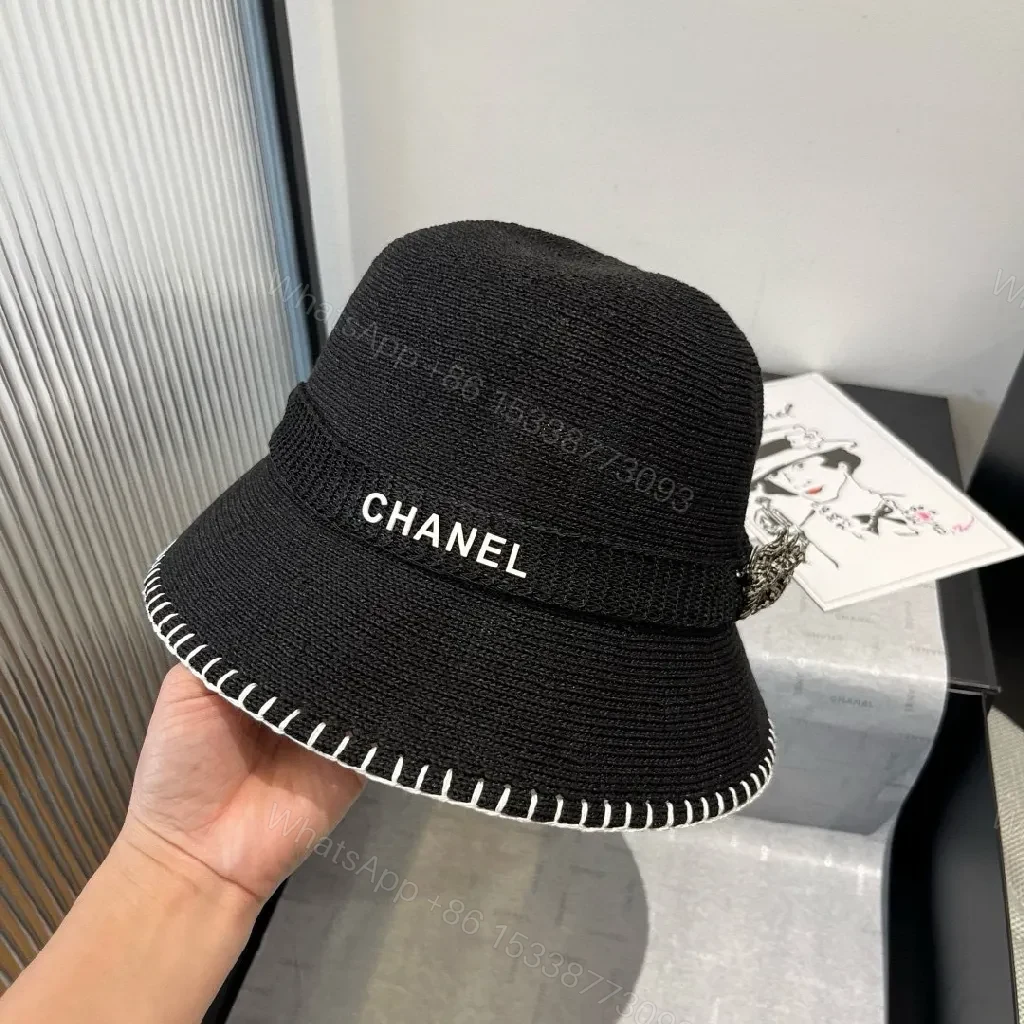 View 3 of Black Knit Sunhat - Minimalist Edge with Contrast Stitch