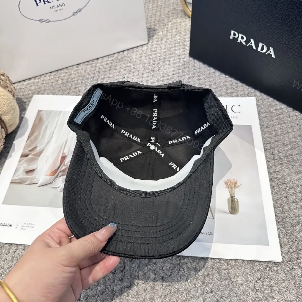 View 3 of Black Structured Cap, Minimal Prada Emblem, Premium Streetwear