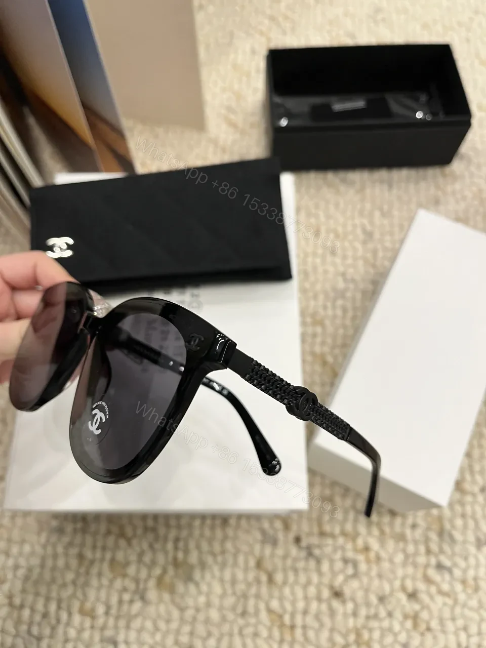 View 8 of Chic Cat-Eye Sunglasses: Black Acetate, Signature Details