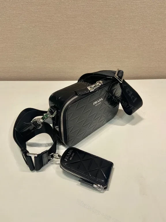 View 5 of Geometric Prada Crossbody: Black Calf Leather Luxury Bag