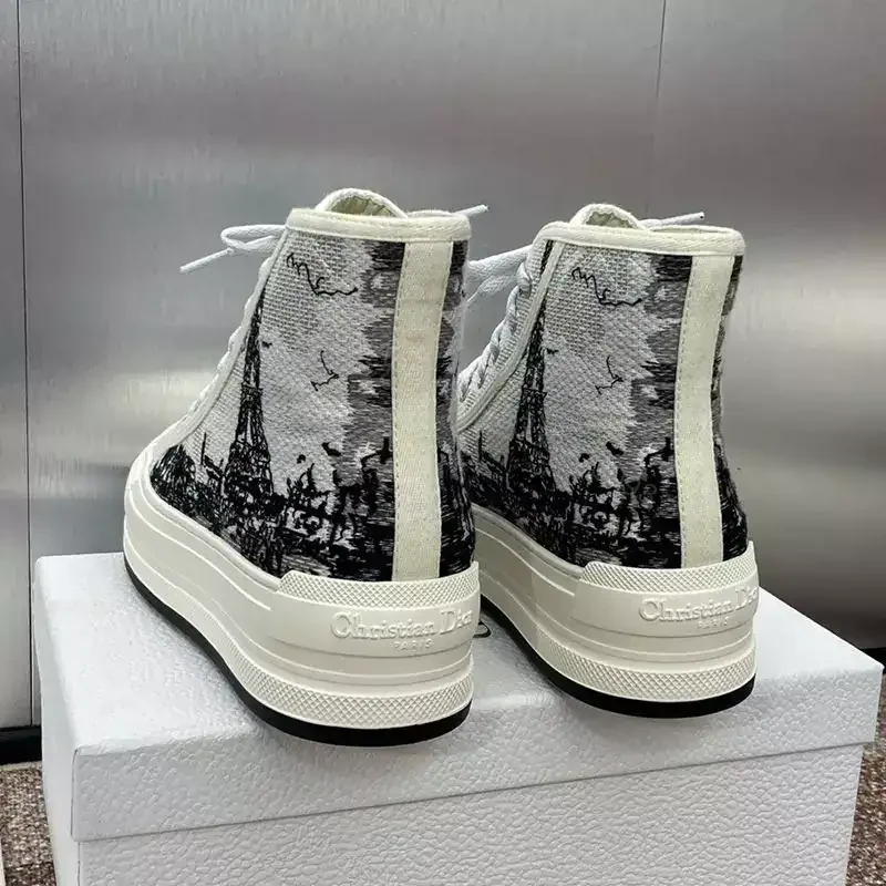 View 4 of WALK’N’DIOR HIGH-TOP PLATFORM SNEAKERS WOMEN PARIS EIFFEL TOWER EMBROIDERED WHITE – CD165