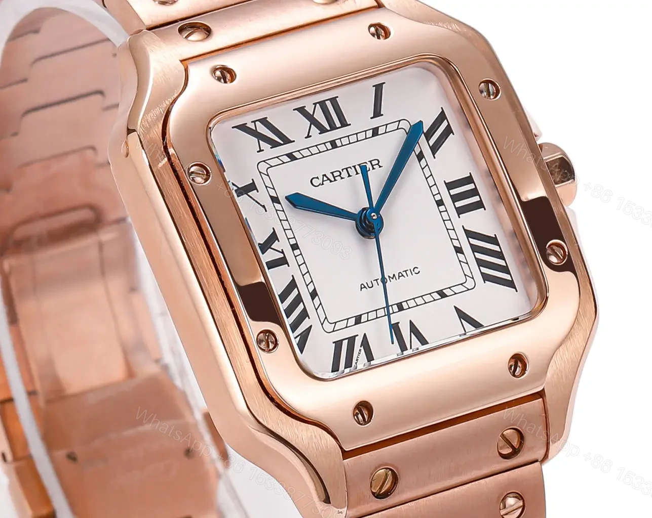 View 4 of Cartier super clone Santos White Dial Diamond Rose Gold Bracelet Premium 35MM RG-CARTIER-SANTOS-WHT-DIA-RG-35